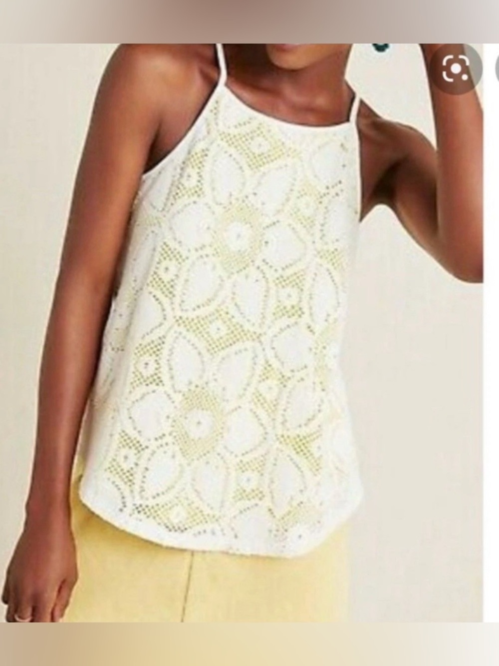 Anthropologie Cream Crochet Floral Halter Camisole